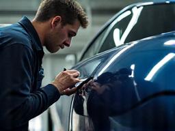 Medarbejder inspicerer bilens lak ved ankomst